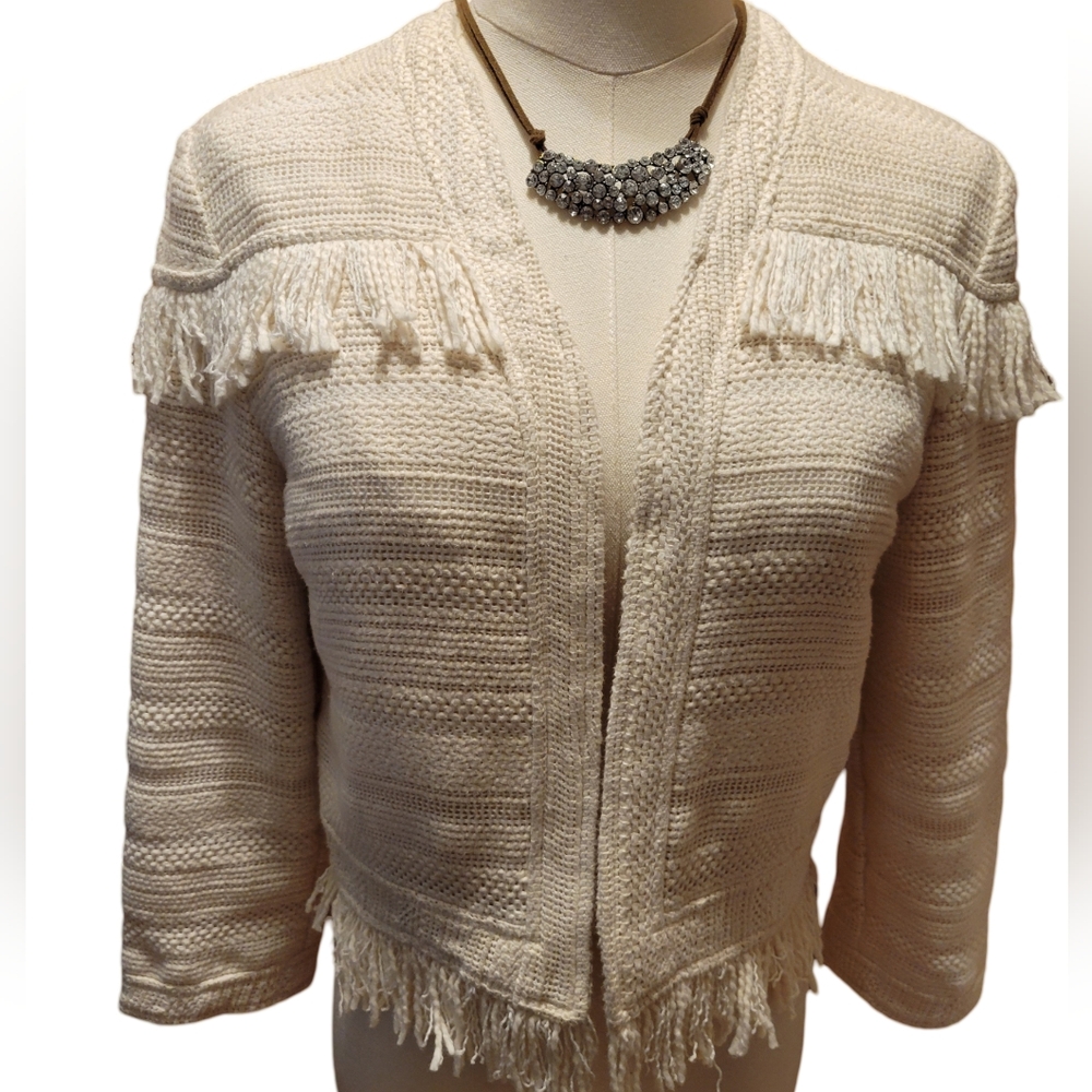 BB Dakota Boho Chic Cream Fringe Cropped Jacket